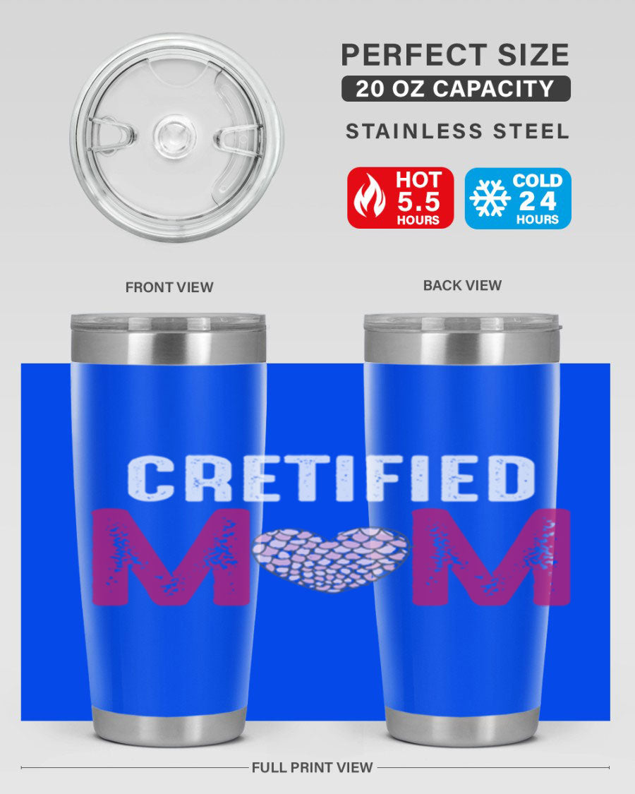 Certified Mom 191# Tumbler in stainless steel with a drink-thru lid, designed for hot and cold beverages.