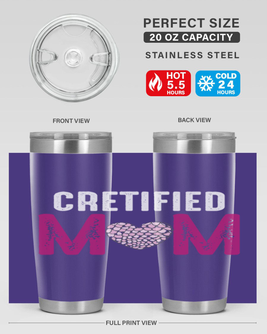 Certified Mom 191# Tumbler in stainless steel with a drink-thru lid, designed for hot and cold beverages.