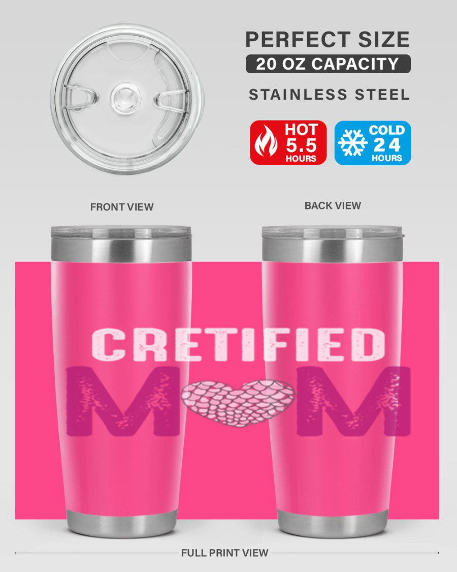 Certified Mom 191# Tumbler in stainless steel with a drink-thru lid, designed for hot and cold beverages.