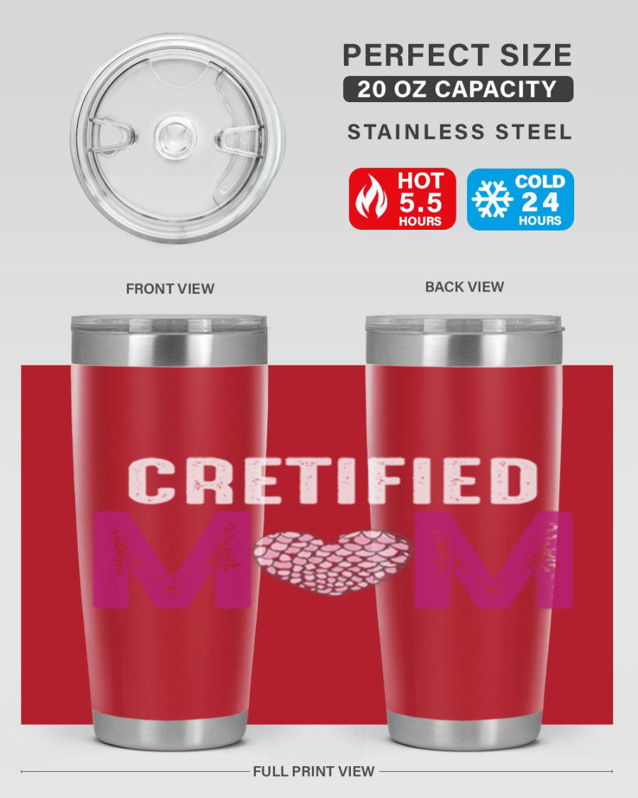 Certified Mom 191# Tumbler in stainless steel with a drink-thru lid, designed for hot and cold beverages.