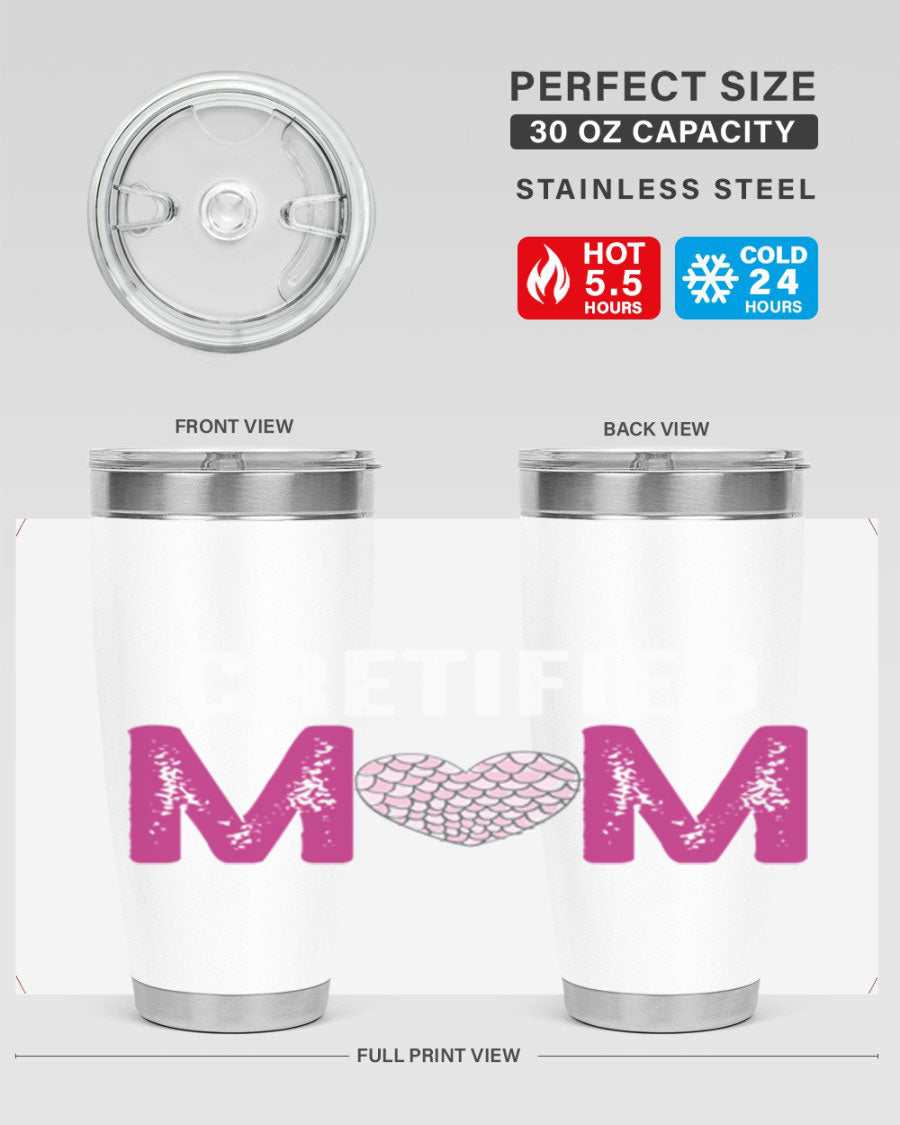 Certified Mom 191# Tumbler in stainless steel with a drink-thru lid, designed for hot and cold beverages.