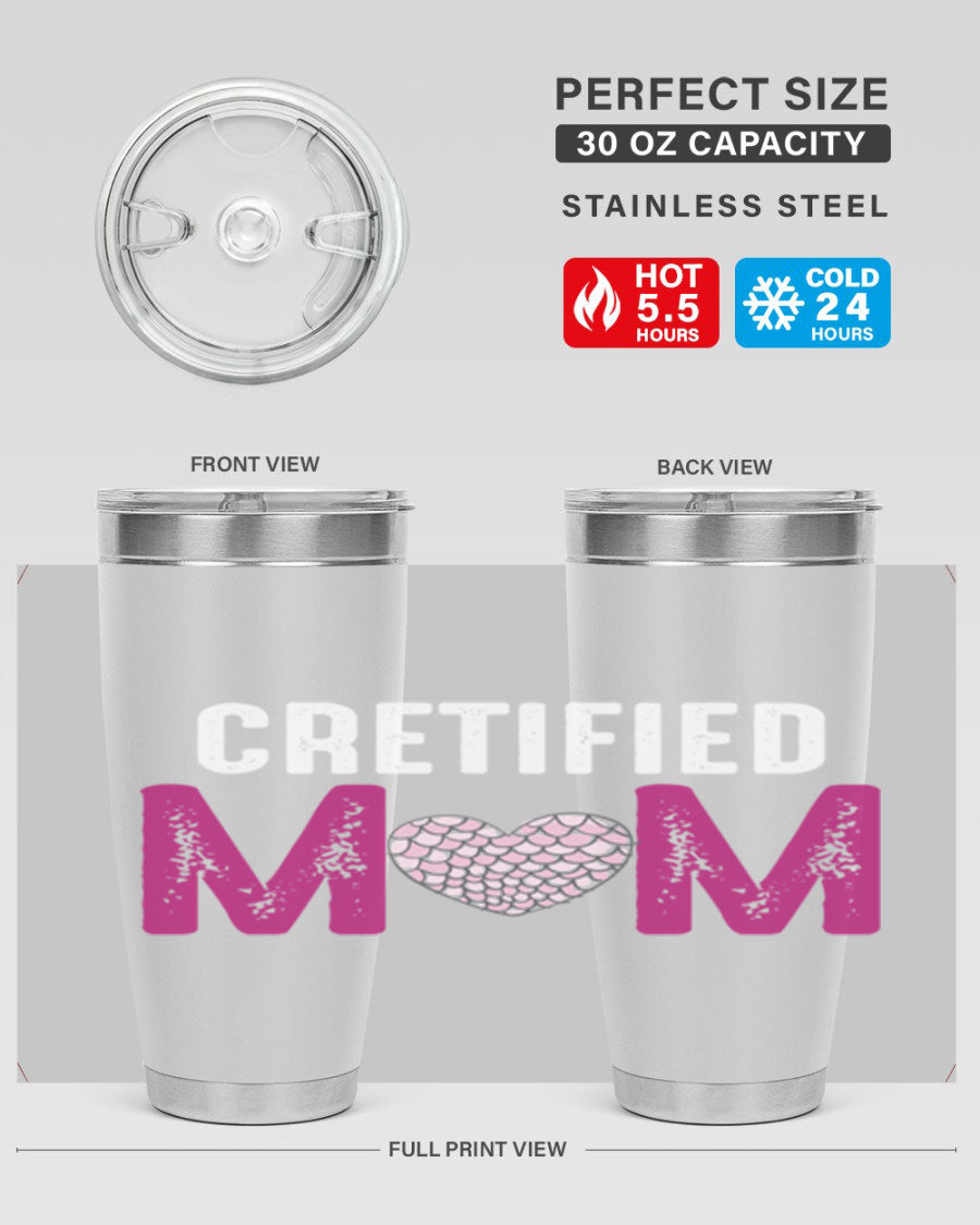 Certified Mom 191# Tumbler in stainless steel with a drink-thru lid, designed for hot and cold beverages.
