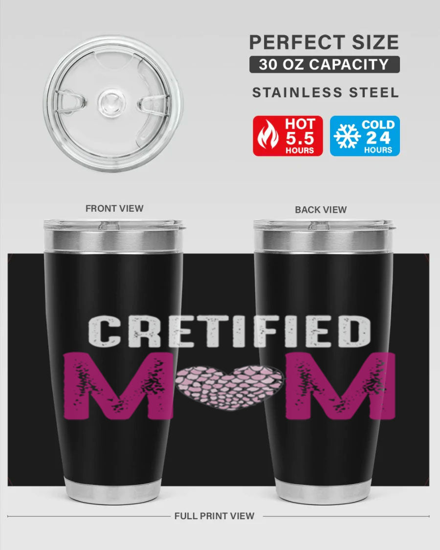 Certified Mom 191# Tumbler in stainless steel with a drink-thru lid, designed for hot and cold beverages.