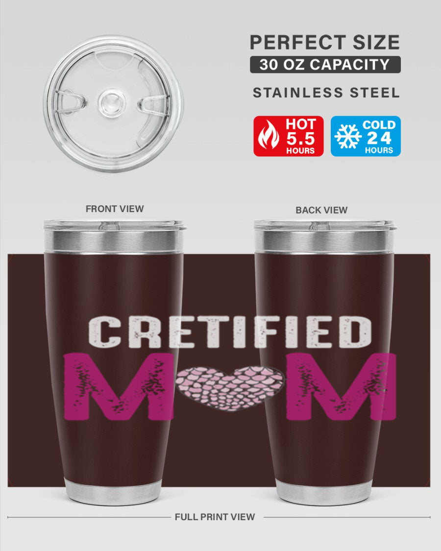 Certified Mom 191# Tumbler in stainless steel with a drink-thru lid, designed for hot and cold beverages.