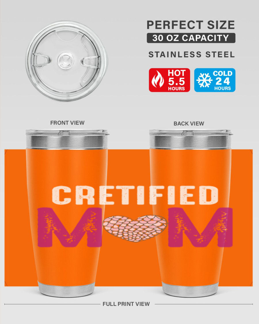 Certified Mom 191# Tumbler in stainless steel with a drink-thru lid, designed for hot and cold beverages.