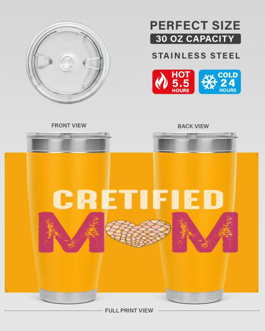 Certified Mom 191# Tumbler in stainless steel with a drink-thru lid, designed for hot and cold beverages.
