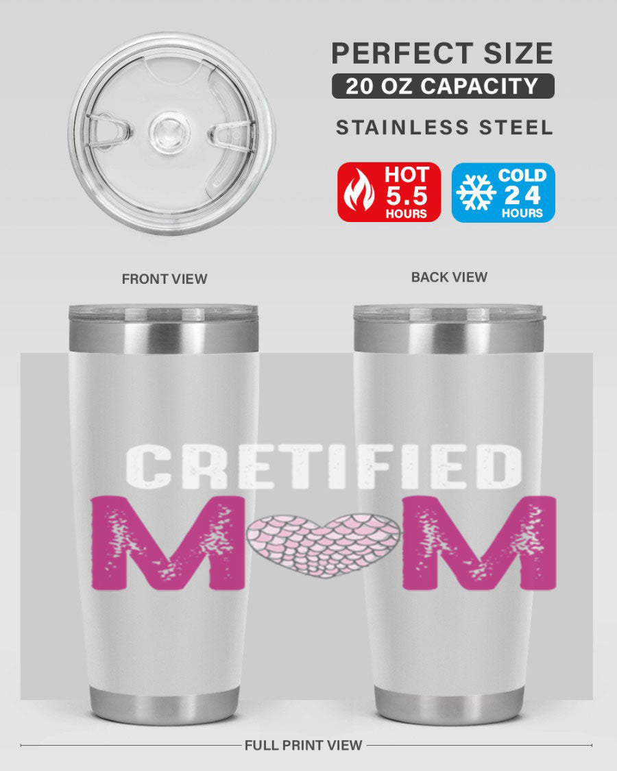 Certified Mom 191# Tumbler in stainless steel with a drink-thru lid, designed for hot and cold beverages.