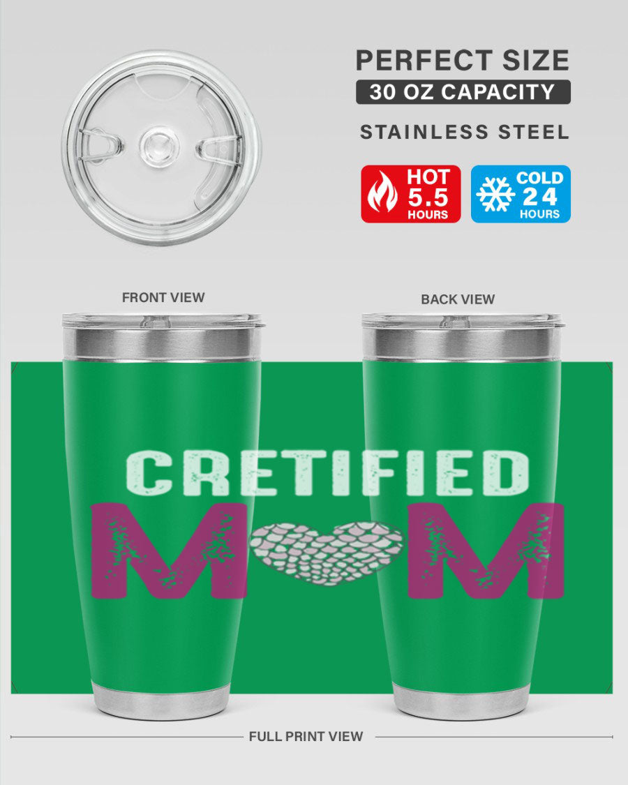Certified Mom 191# Tumbler in stainless steel with a drink-thru lid, designed for hot and cold beverages.