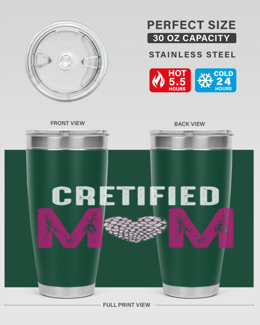 Certified Mom 191# Tumbler in stainless steel with a drink-thru lid, designed for hot and cold beverages.