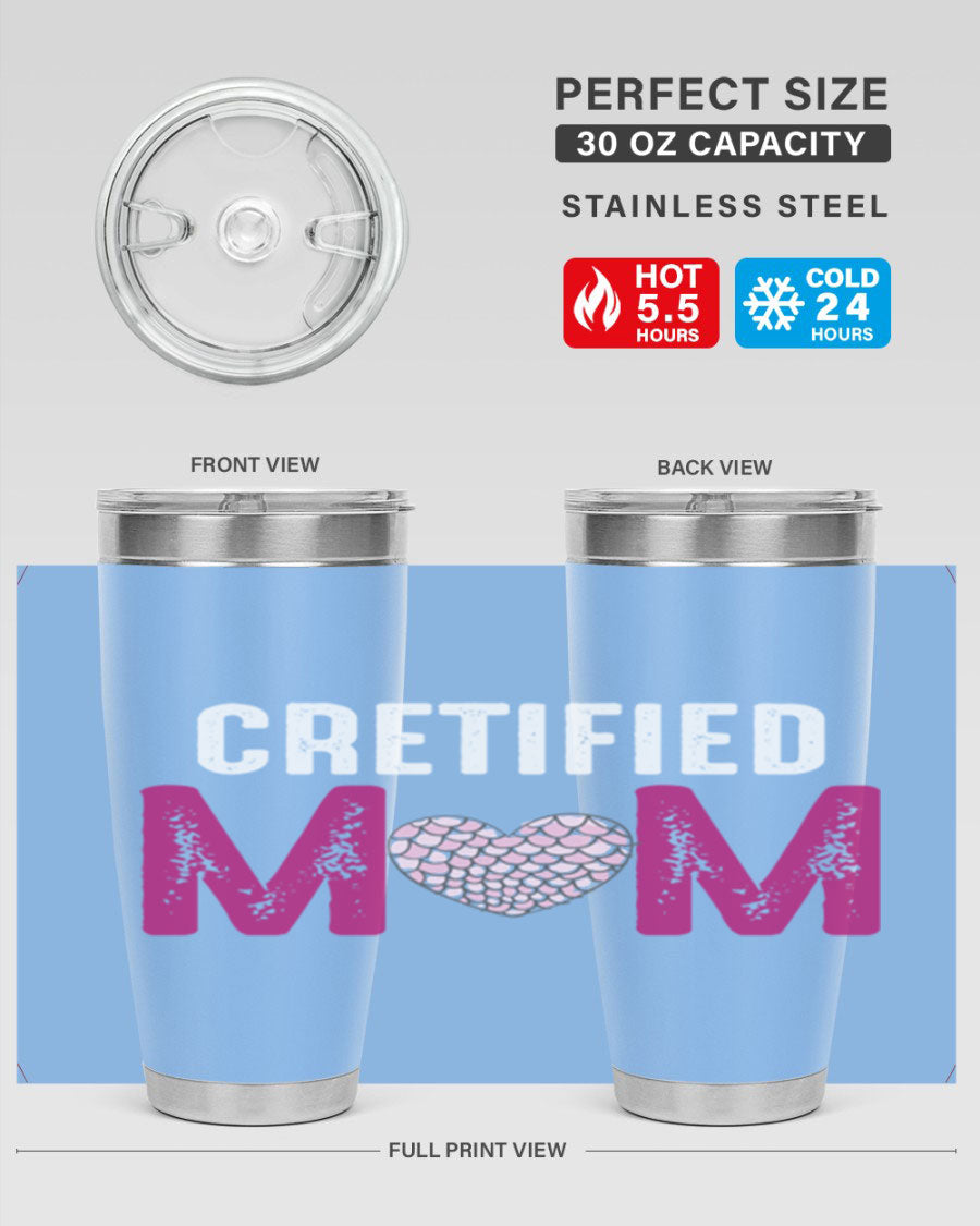 Certified Mom 191# Tumbler in stainless steel with a drink-thru lid, designed for hot and cold beverages.