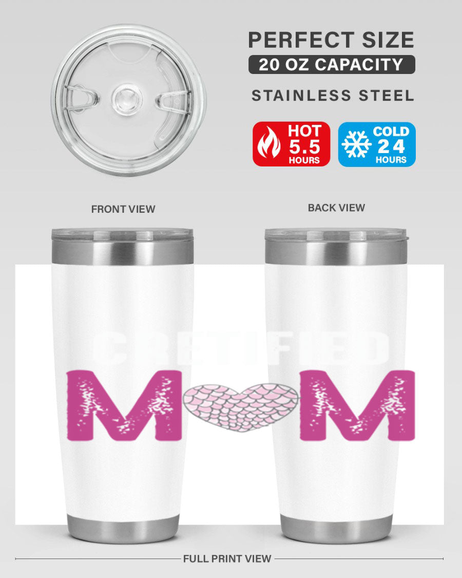Certified Mom 191# Tumbler in stainless steel with a drink-thru lid, designed for hot and cold beverages.