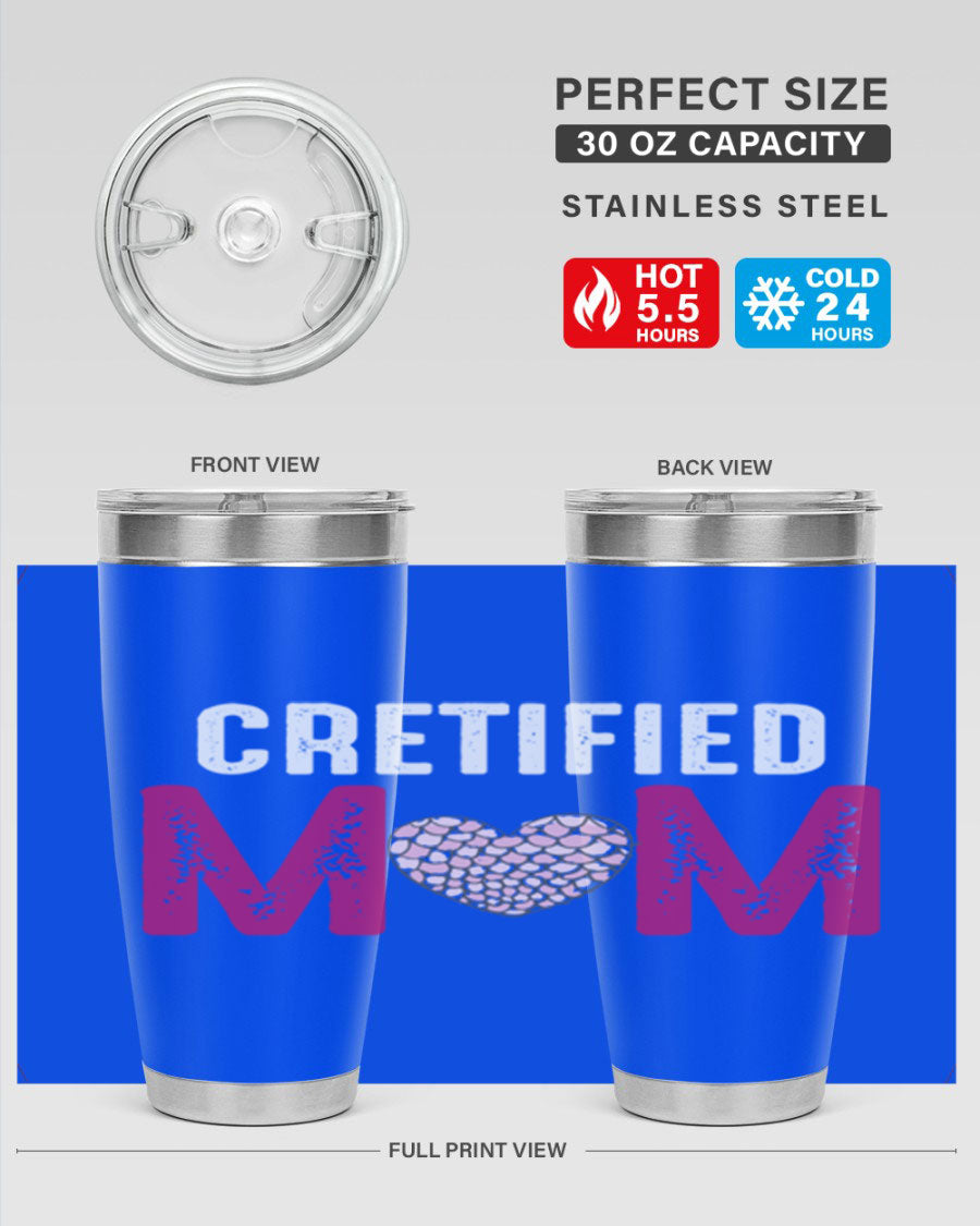 Certified Mom 191# Tumbler in stainless steel with a drink-thru lid, designed for hot and cold beverages.