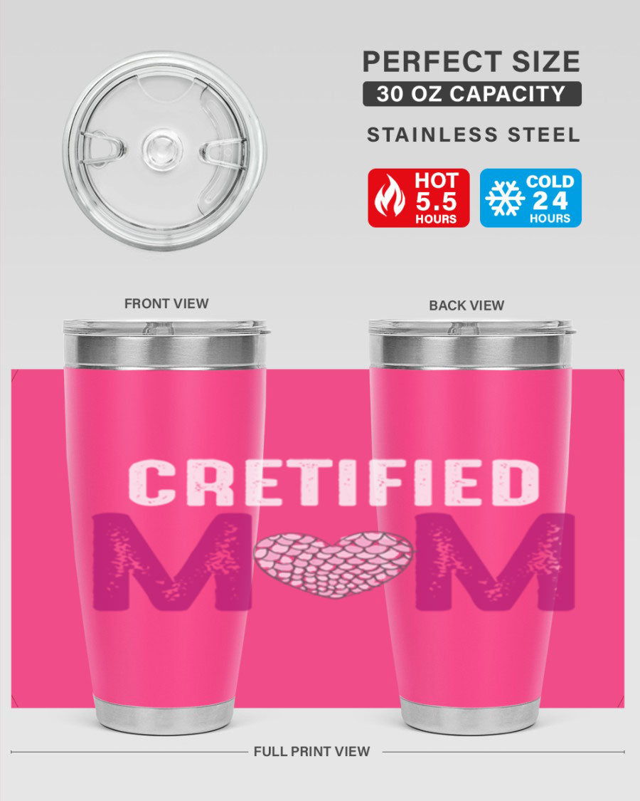 Certified Mom 191# Tumbler in stainless steel with a drink-thru lid, designed for hot and cold beverages.