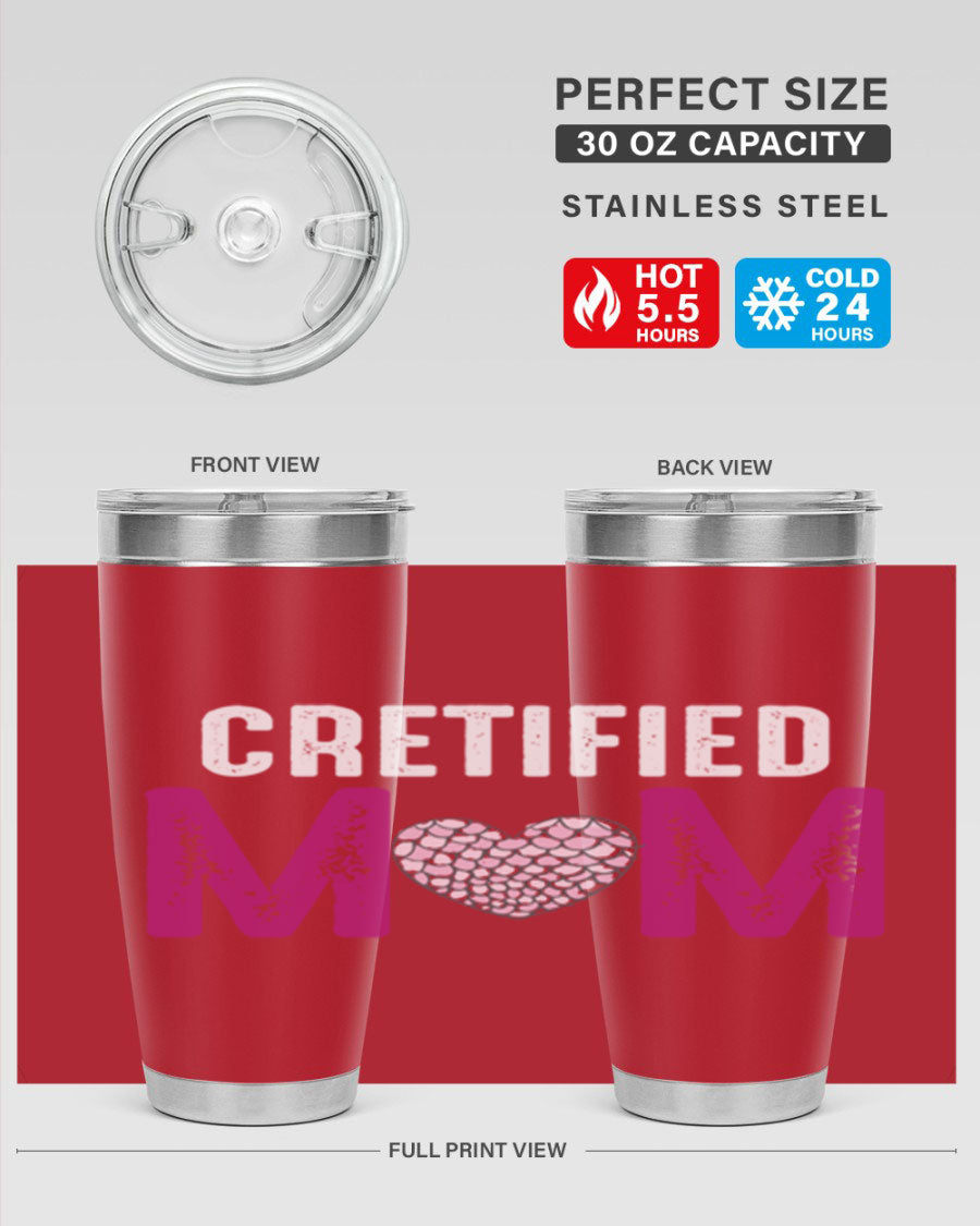 Certified Mom 191# Tumbler in stainless steel with a drink-thru lid, designed for hot and cold beverages.