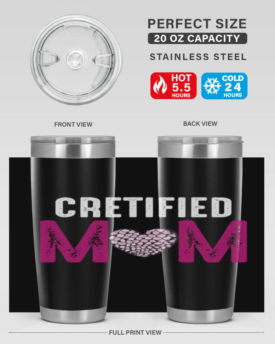 Certified Mom 191# Tumbler in stainless steel with a drink-thru lid, designed for hot and cold beverages.