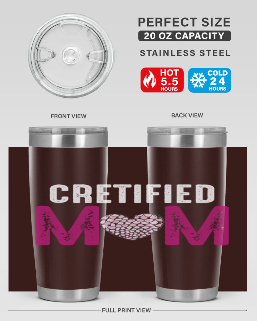 Certified Mom 191# Tumbler in stainless steel with a drink-thru lid, designed for hot and cold beverages.
