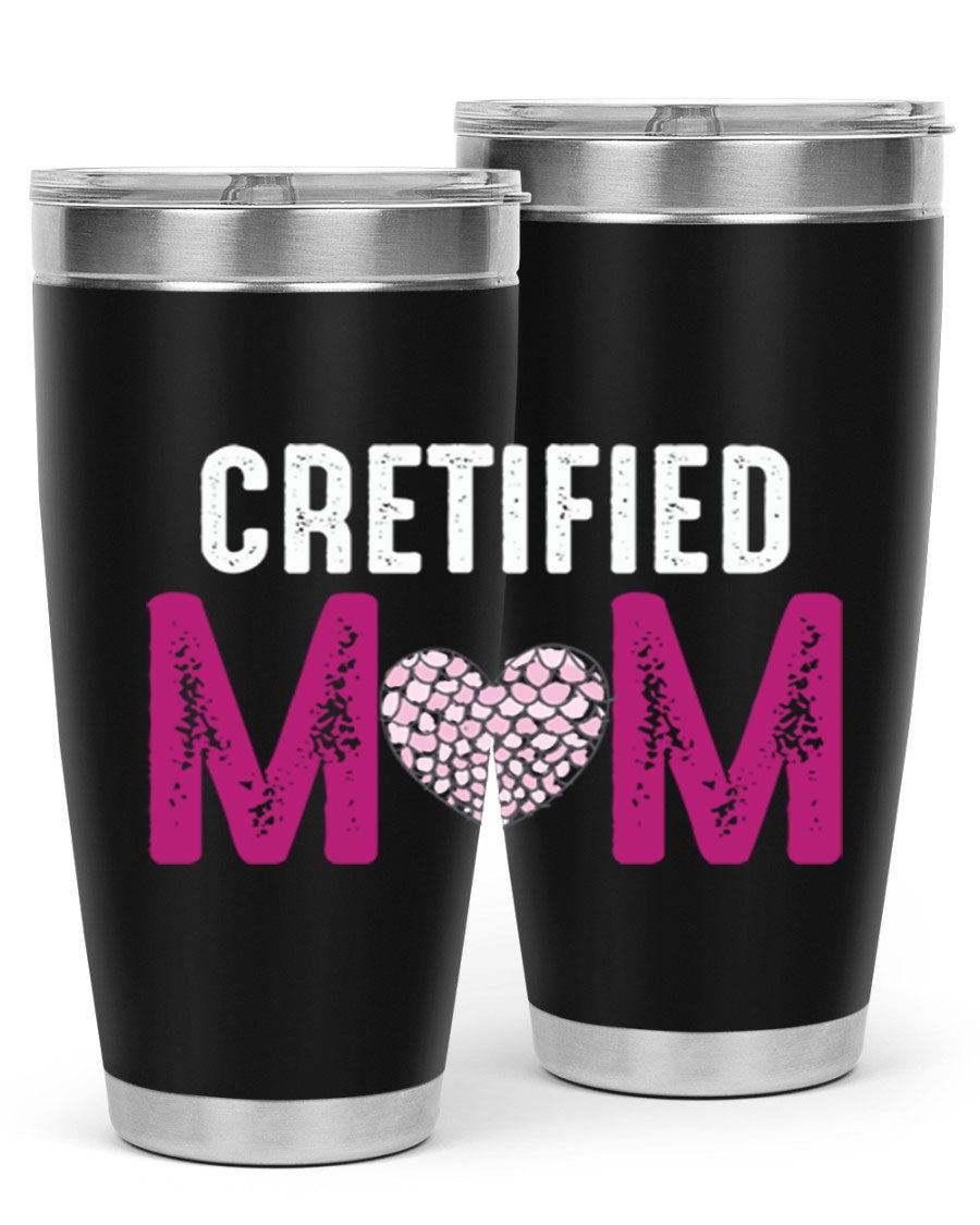 Certified Mom 191# Tumbler in stainless steel with a drink-thru lid, designed for hot and cold beverages.