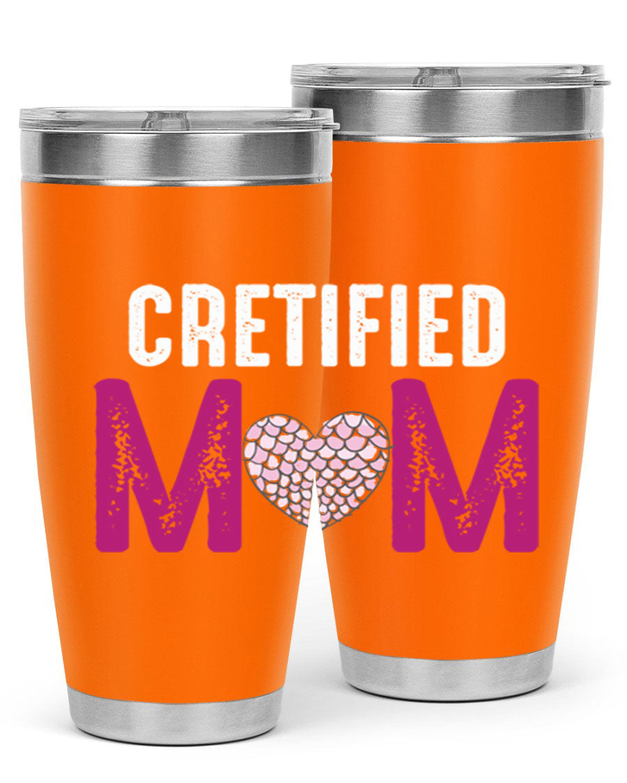 Certified Mom 191# Tumbler in stainless steel with a drink-thru lid, designed for hot and cold beverages.