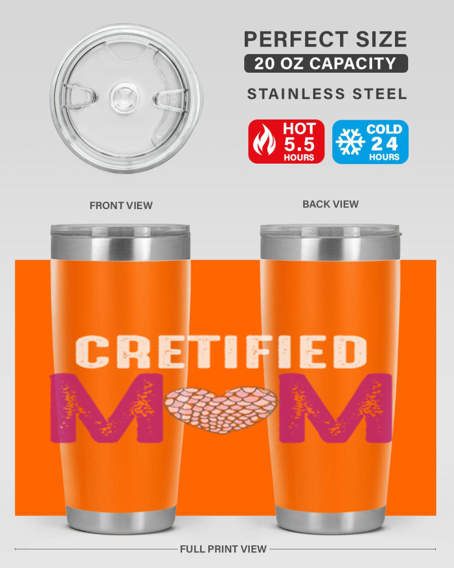 Certified Mom 191# Tumbler in stainless steel with a drink-thru lid, designed for hot and cold beverages.