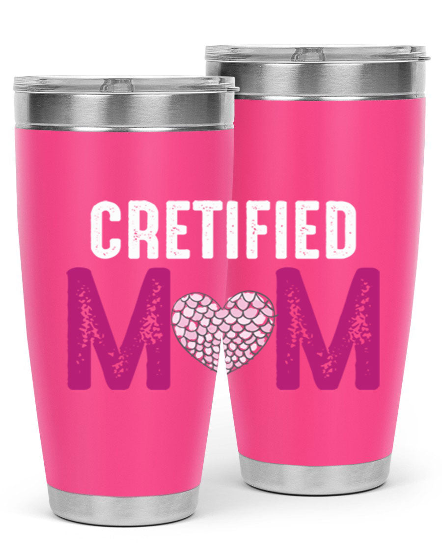 Certified Mom 191# Tumbler in stainless steel with a drink-thru lid, designed for hot and cold beverages.