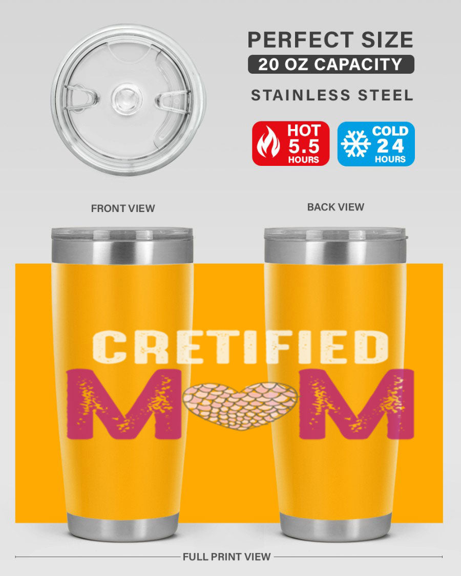 Certified Mom 191# Tumbler in stainless steel with a drink-thru lid, designed for hot and cold beverages.