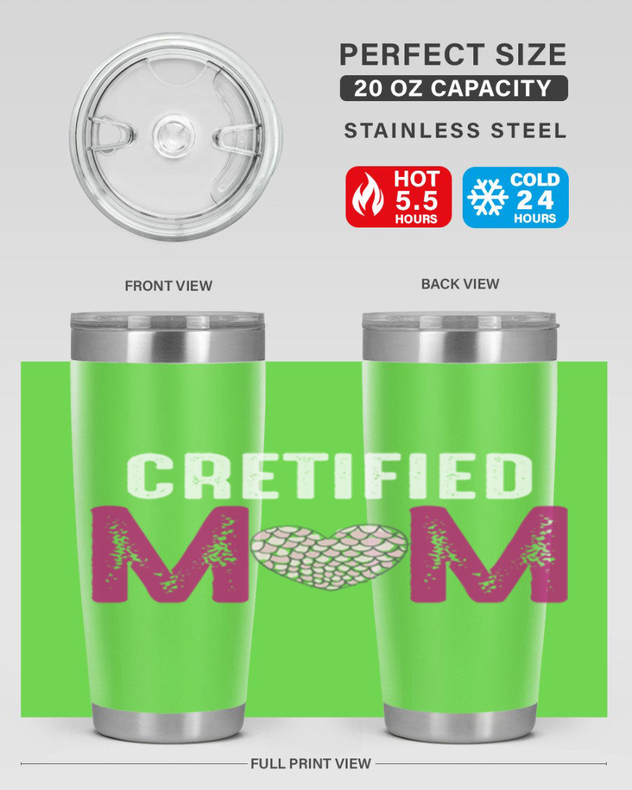 Certified Mom 191# Tumbler in stainless steel with a drink-thru lid, designed for hot and cold beverages.