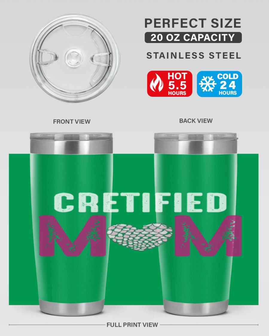Certified Mom 191# Tumbler in stainless steel with a drink-thru lid, designed for hot and cold beverages.