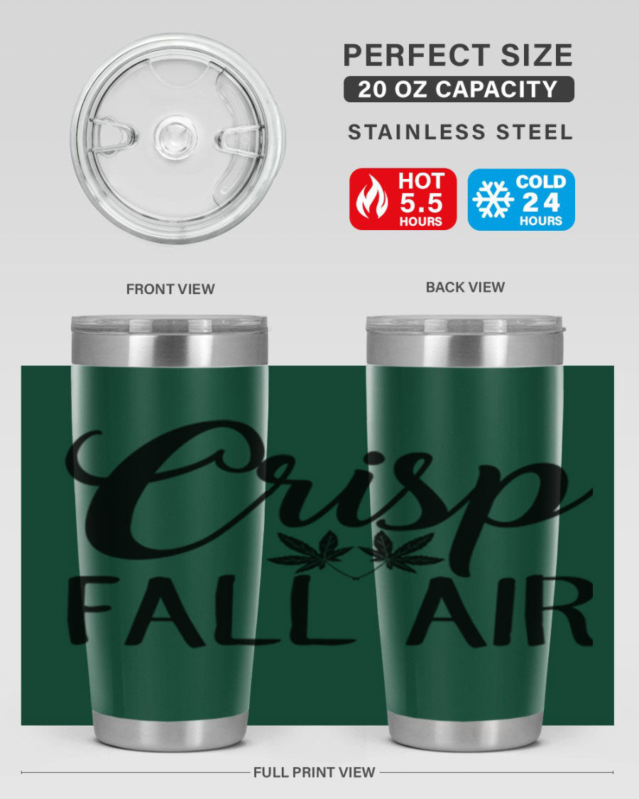 Crisp Fall Air 63# 20oz tumbler featuring double wall vacuum stainless steel and a vibrant fall-themed design.