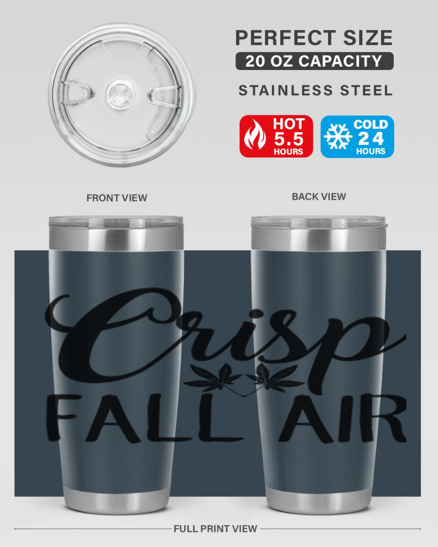 Crisp Fall Air 63# 20oz tumbler featuring double wall vacuum stainless steel and a vibrant fall-themed design.