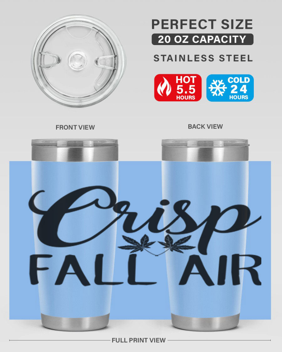Crisp Fall Air 63# 20oz tumbler featuring double wall vacuum stainless steel and a vibrant fall-themed design.