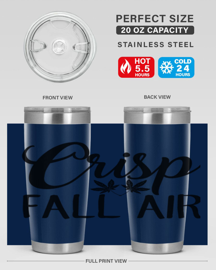 Crisp Fall Air 63# 20oz tumbler featuring double wall vacuum stainless steel and a vibrant fall-themed design.