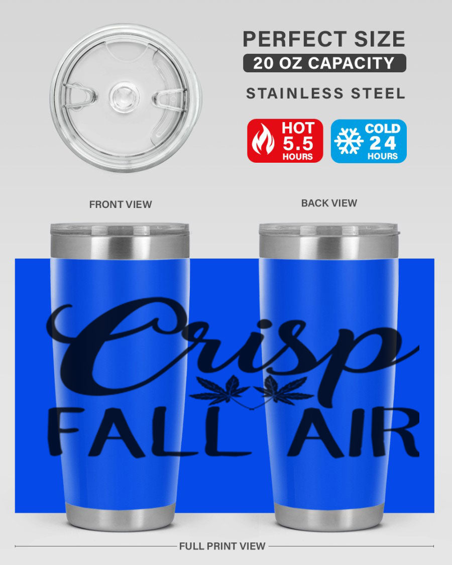 Crisp Fall Air 63# 20oz tumbler featuring double wall vacuum stainless steel and a vibrant fall-themed design.