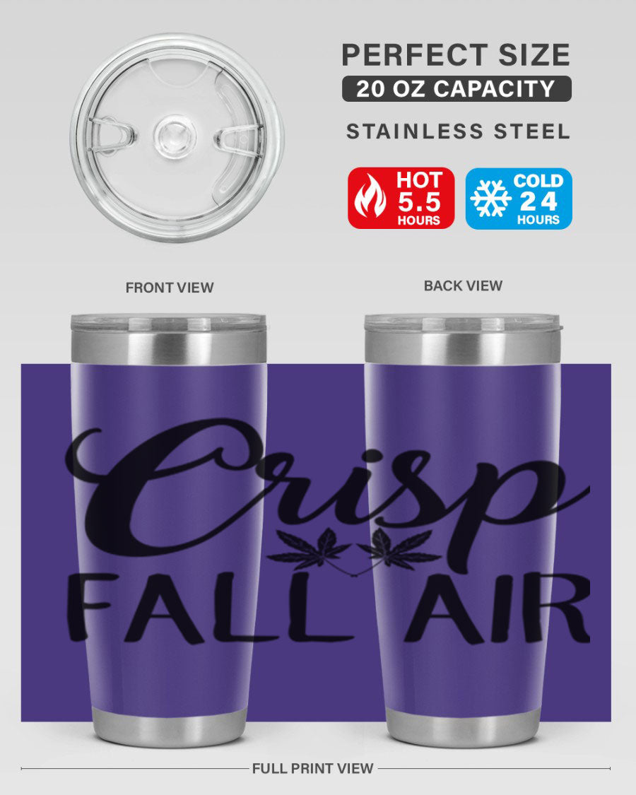 Crisp Fall Air 63# 20oz tumbler featuring double wall vacuum stainless steel and a vibrant fall-themed design.