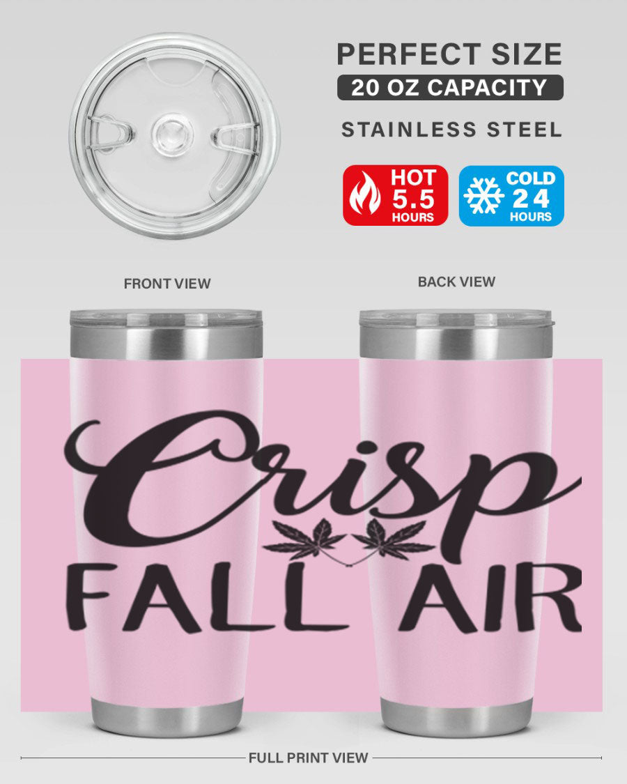 Crisp Fall Air 63# 20oz tumbler featuring double wall vacuum stainless steel and a vibrant fall-themed design.