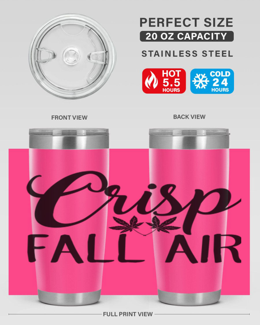Crisp Fall Air 63# 20oz tumbler featuring double wall vacuum stainless steel and a vibrant fall-themed design.