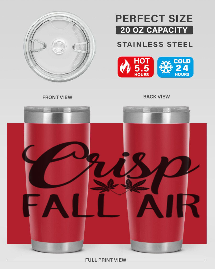 Crisp Fall Air 63# 20oz tumbler featuring double wall vacuum stainless steel and a vibrant fall-themed design.