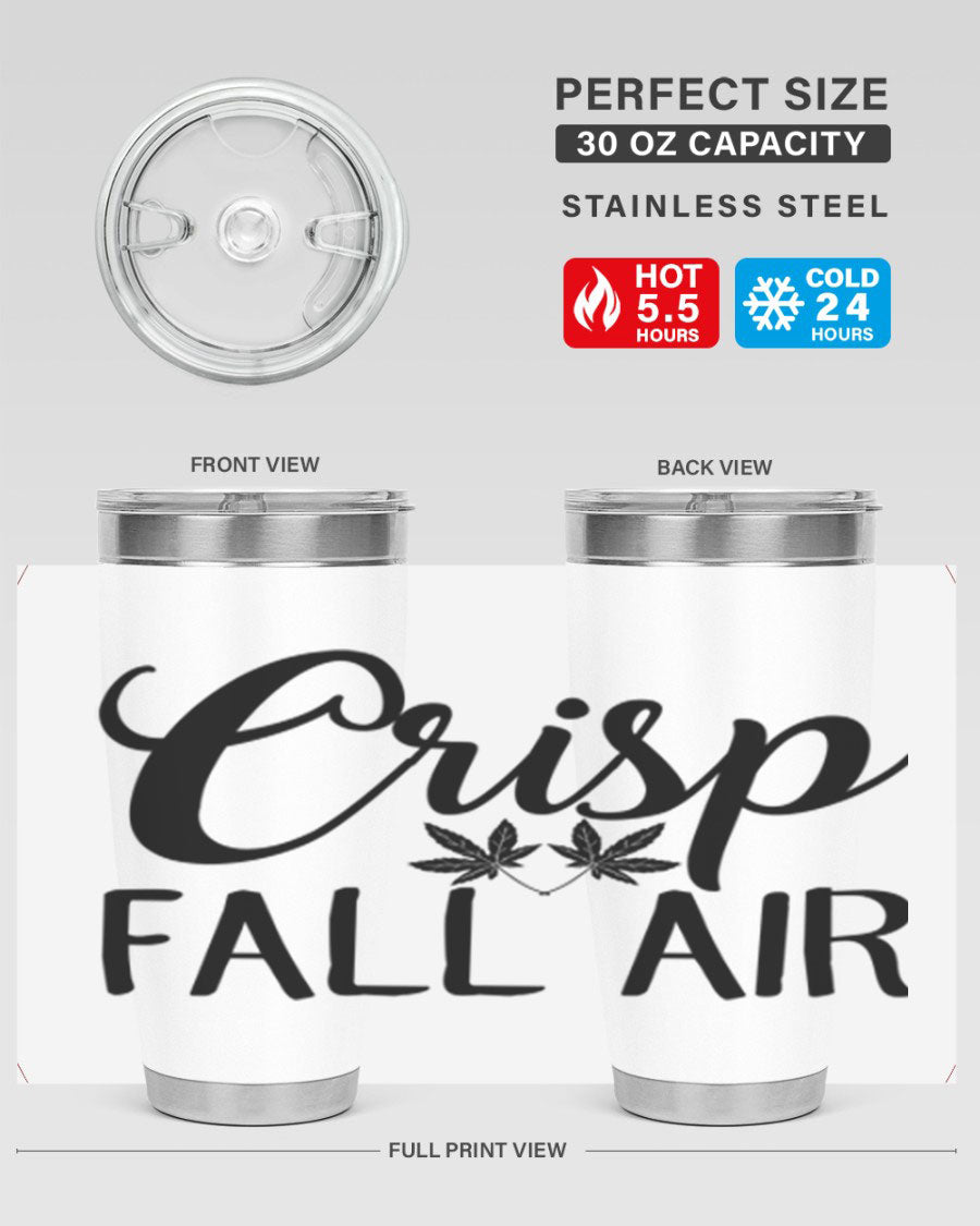 Crisp Fall Air 63# 20oz tumbler featuring double wall vacuum stainless steel and a vibrant fall-themed design.