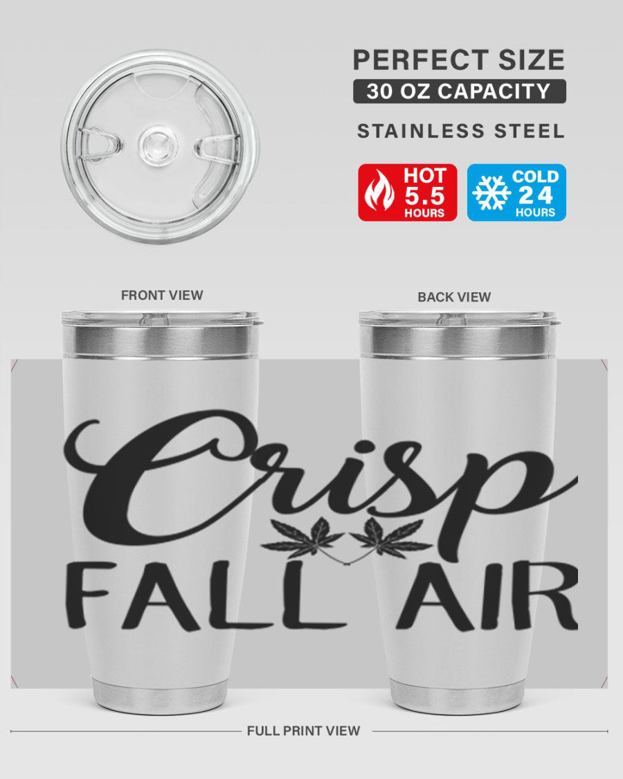 Crisp Fall Air 63# 20oz tumbler featuring double wall vacuum stainless steel and a vibrant fall-themed design.