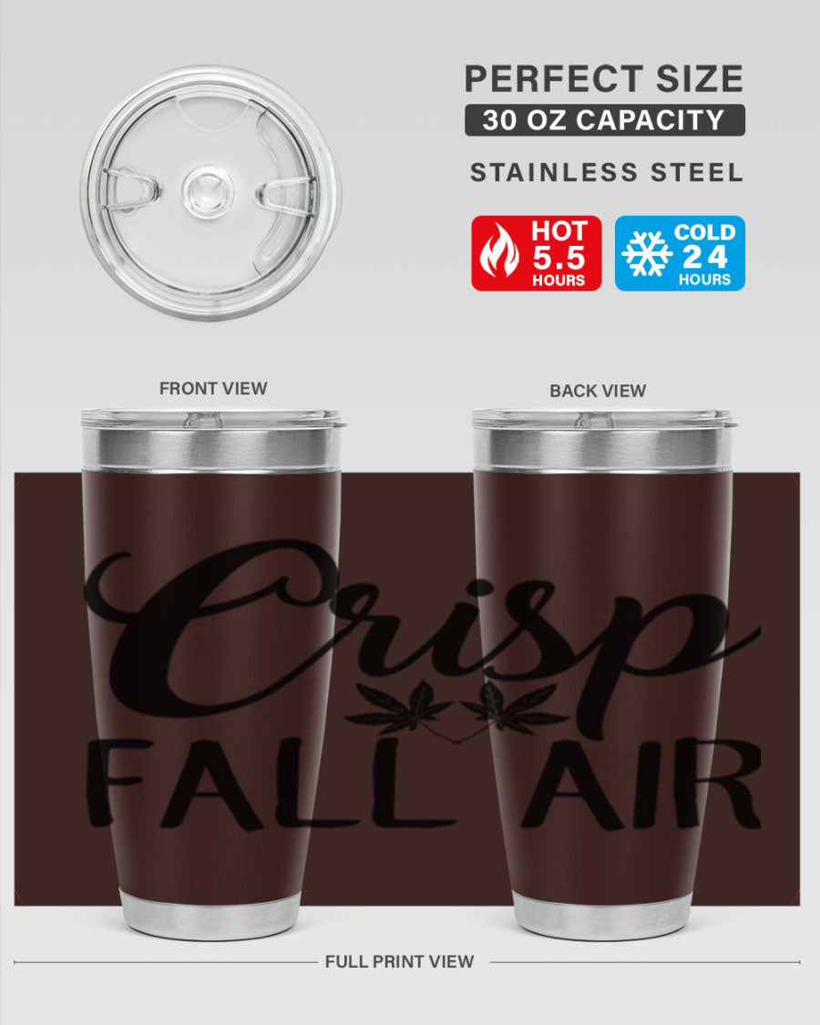 Crisp Fall Air 63# 20oz tumbler featuring double wall vacuum stainless steel and a vibrant fall-themed design.