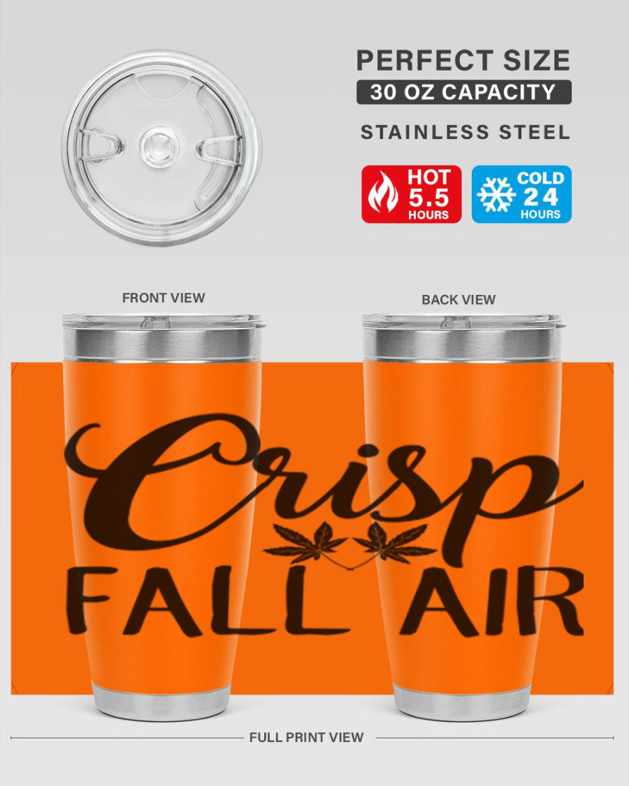 Crisp Fall Air 63# 20oz tumbler featuring double wall vacuum stainless steel and a vibrant fall-themed design.