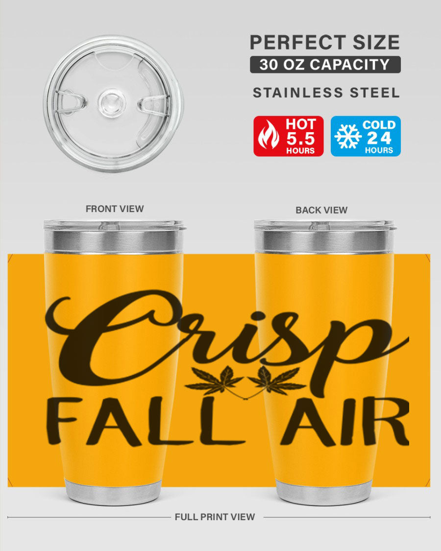Crisp Fall Air 63# 20oz tumbler featuring double wall vacuum stainless steel and a vibrant fall-themed design.