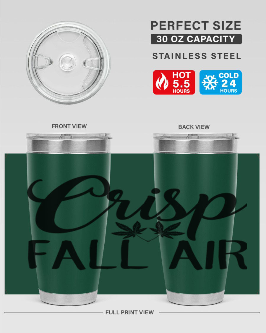 Crisp Fall Air 63# 20oz tumbler featuring double wall vacuum stainless steel and a vibrant fall-themed design.