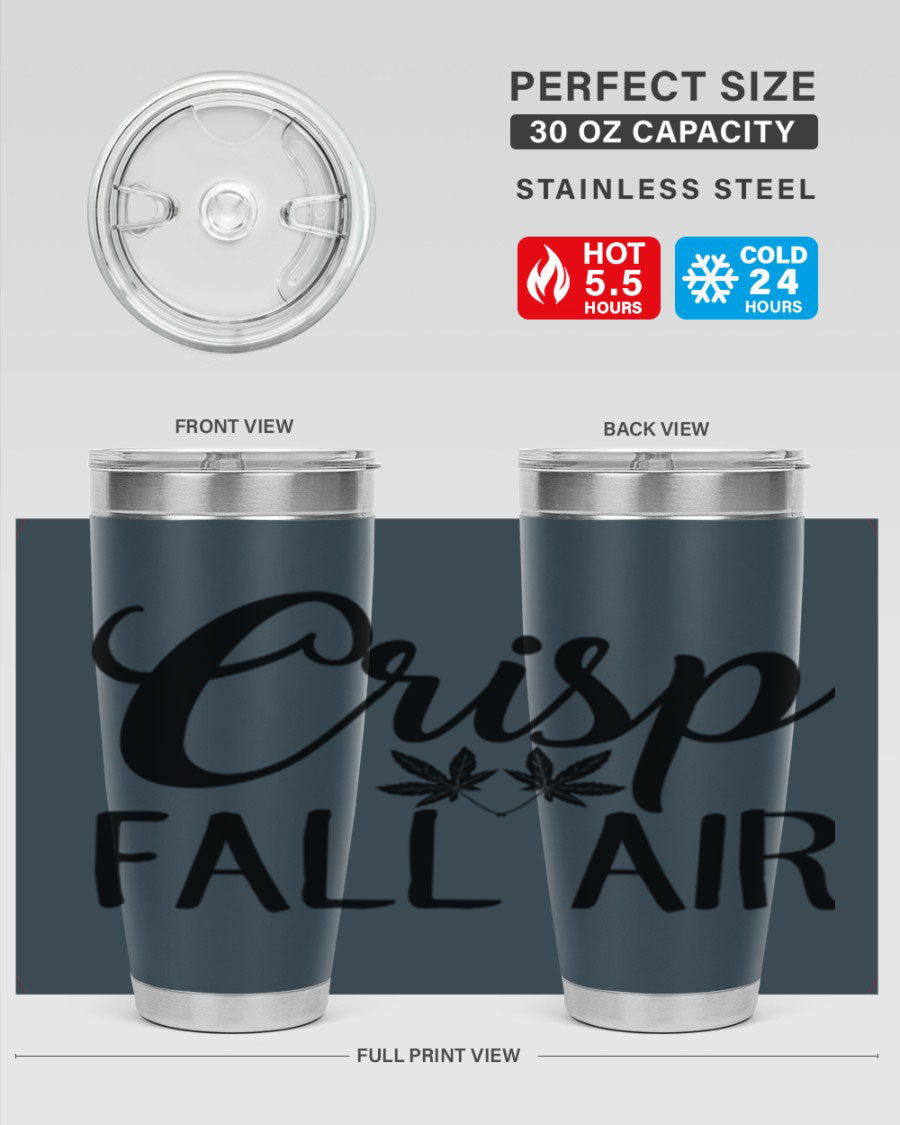 Crisp Fall Air 63# 20oz tumbler featuring double wall vacuum stainless steel and a vibrant fall-themed design.