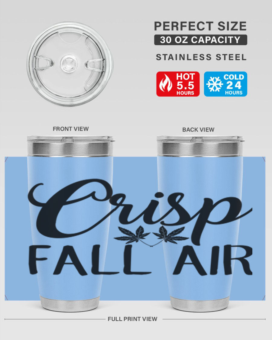 Crisp Fall Air 63# 20oz tumbler featuring double wall vacuum stainless steel and a vibrant fall-themed design.