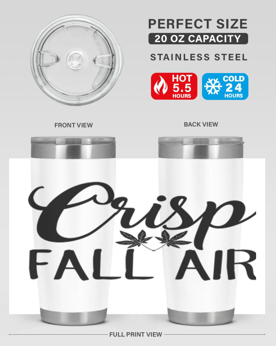 Crisp Fall Air 63# 20oz tumbler featuring double wall vacuum stainless steel and a vibrant fall-themed design.