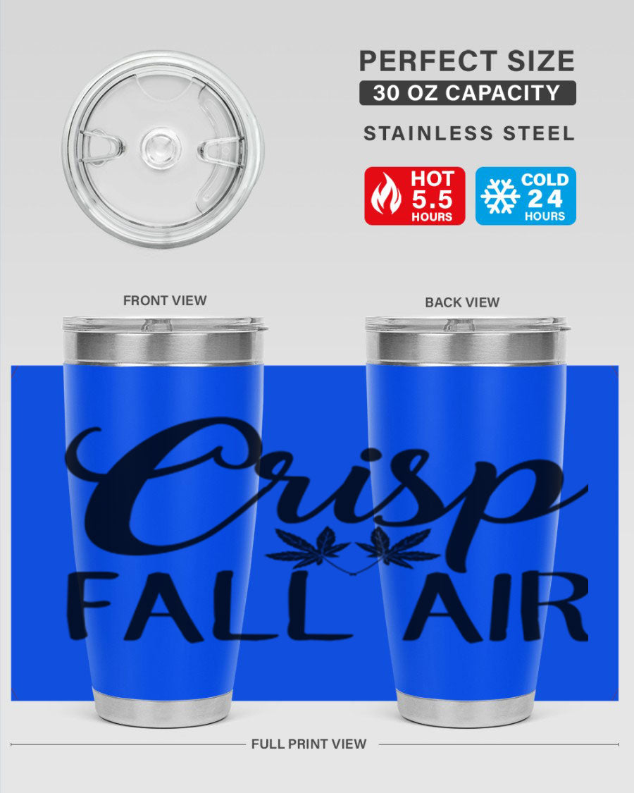 Crisp Fall Air 63# 20oz tumbler featuring double wall vacuum stainless steel and a vibrant fall-themed design.