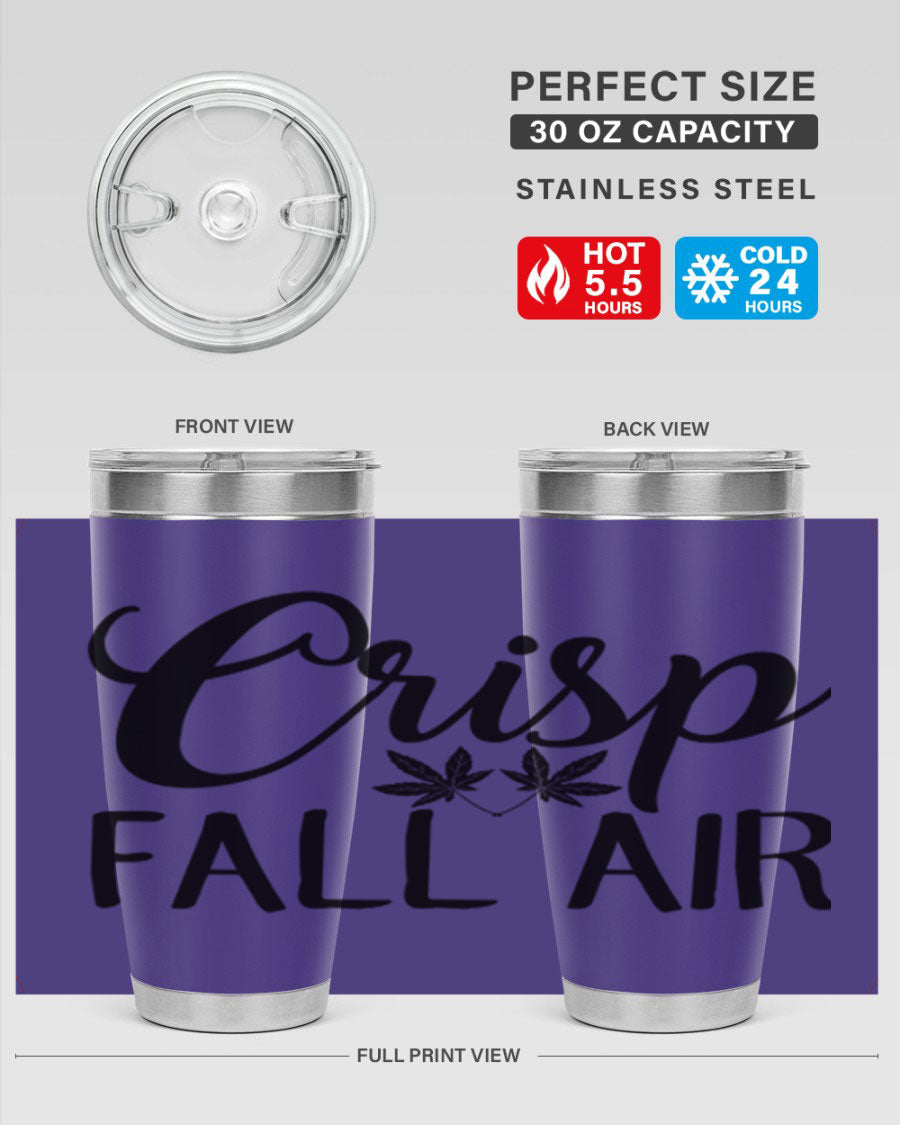 Crisp Fall Air 63# 20oz tumbler featuring double wall vacuum stainless steel and a vibrant fall-themed design.