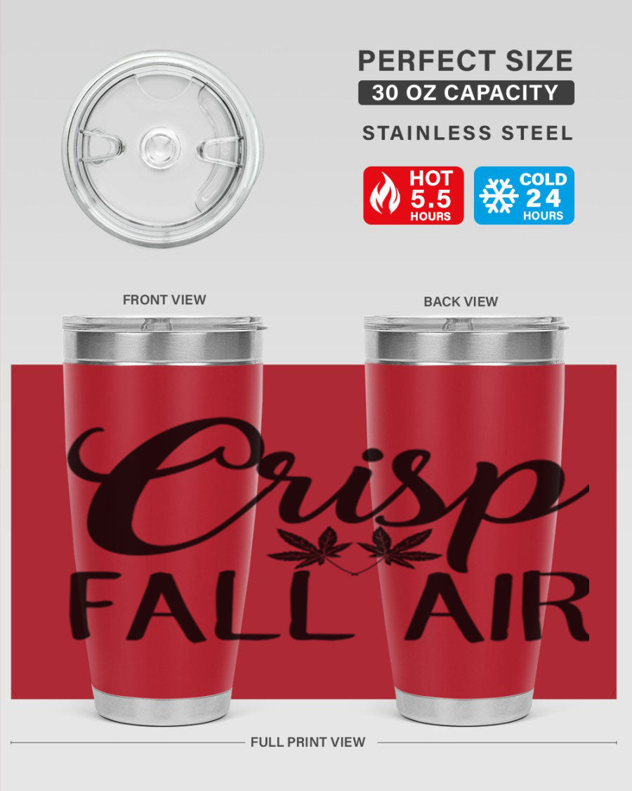 Crisp Fall Air 63# 20oz tumbler featuring double wall vacuum stainless steel and a vibrant fall-themed design.