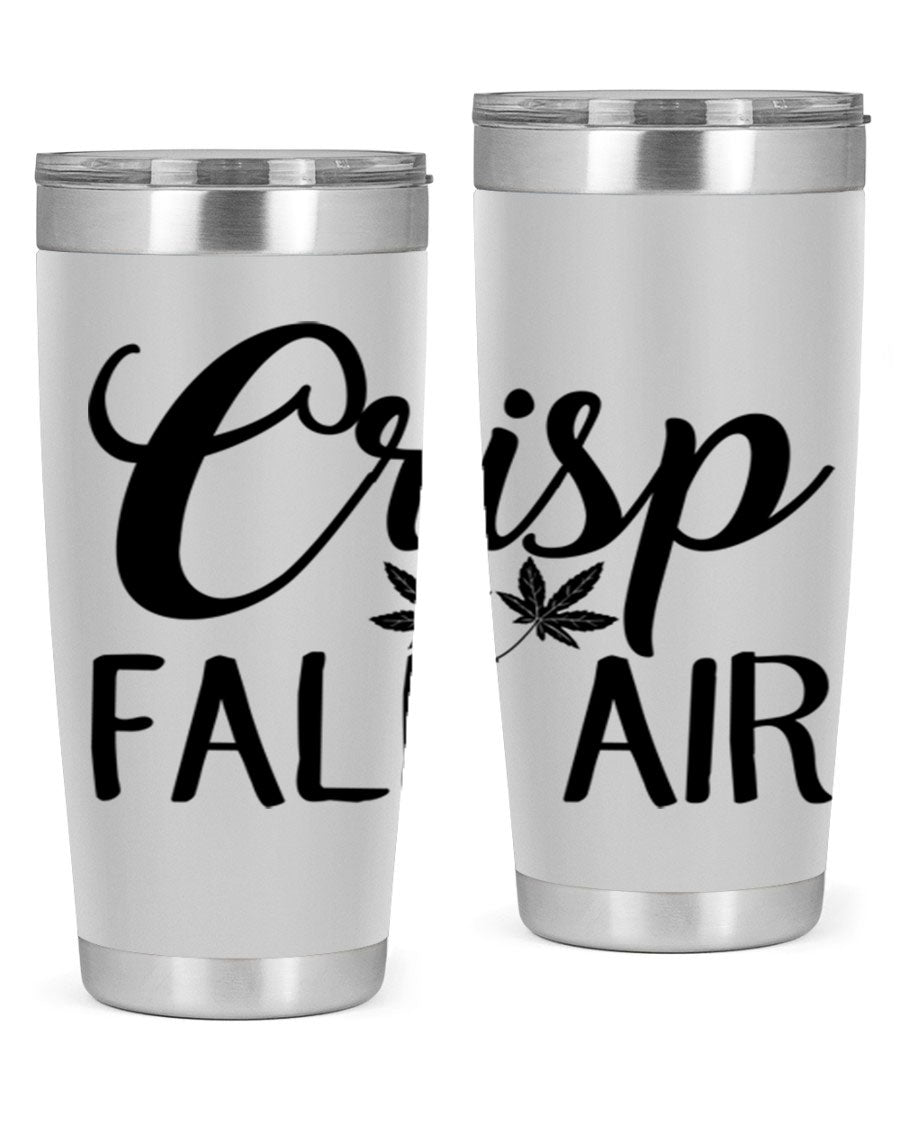 Crisp Fall Air 63# 20oz tumbler featuring double wall vacuum stainless steel and a vibrant fall-themed design.
