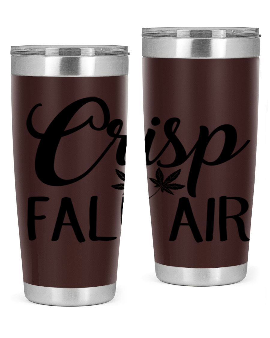 Crisp Fall Air 63# 20oz tumbler featuring double wall vacuum stainless steel and a vibrant fall-themed design.